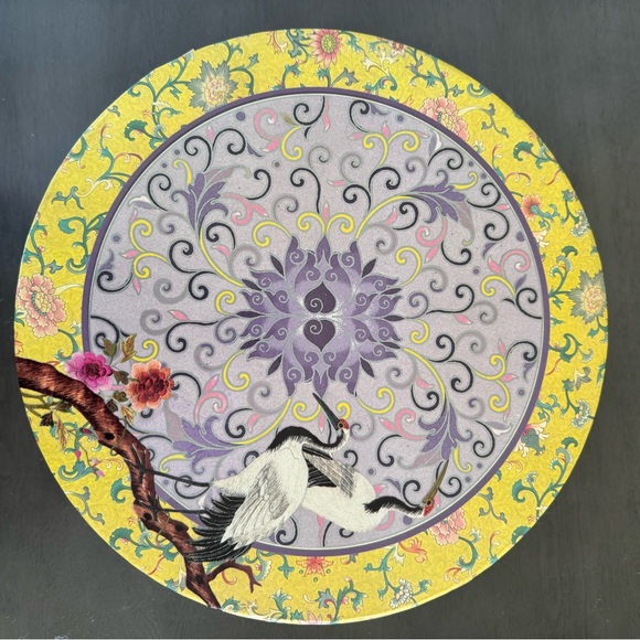 Tina Higgins Tri-Coastal Design 2002 Vintage Hat Box Holder Birds Floral Yellow - Picture 2 of 7